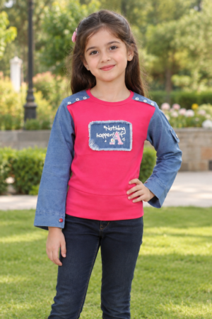 4550EM Girls’ Full-Sleeve Printed Top – Imported Fabric 4550EM-414-RANI