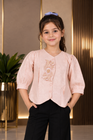 SG70FL Girls’ Imported Embroidered Button-Front Top – Stylish Party & Casual Wear SG70FL-447-PCH