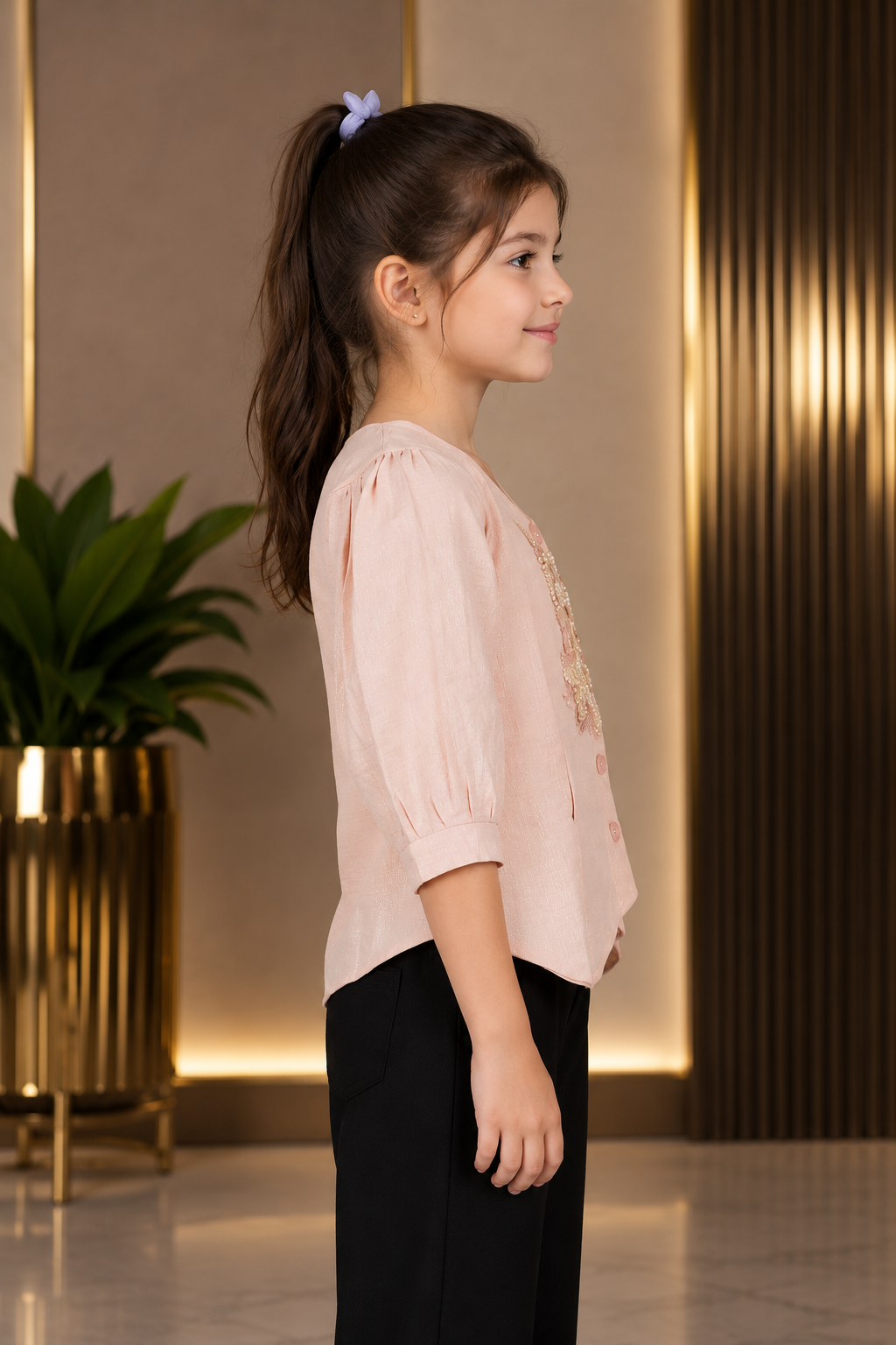 SG70FL Girls’ Imported Embroidered Button-Front Top – Stylish Party & Casual Wear SG70FL-447-PCH - Image 4
