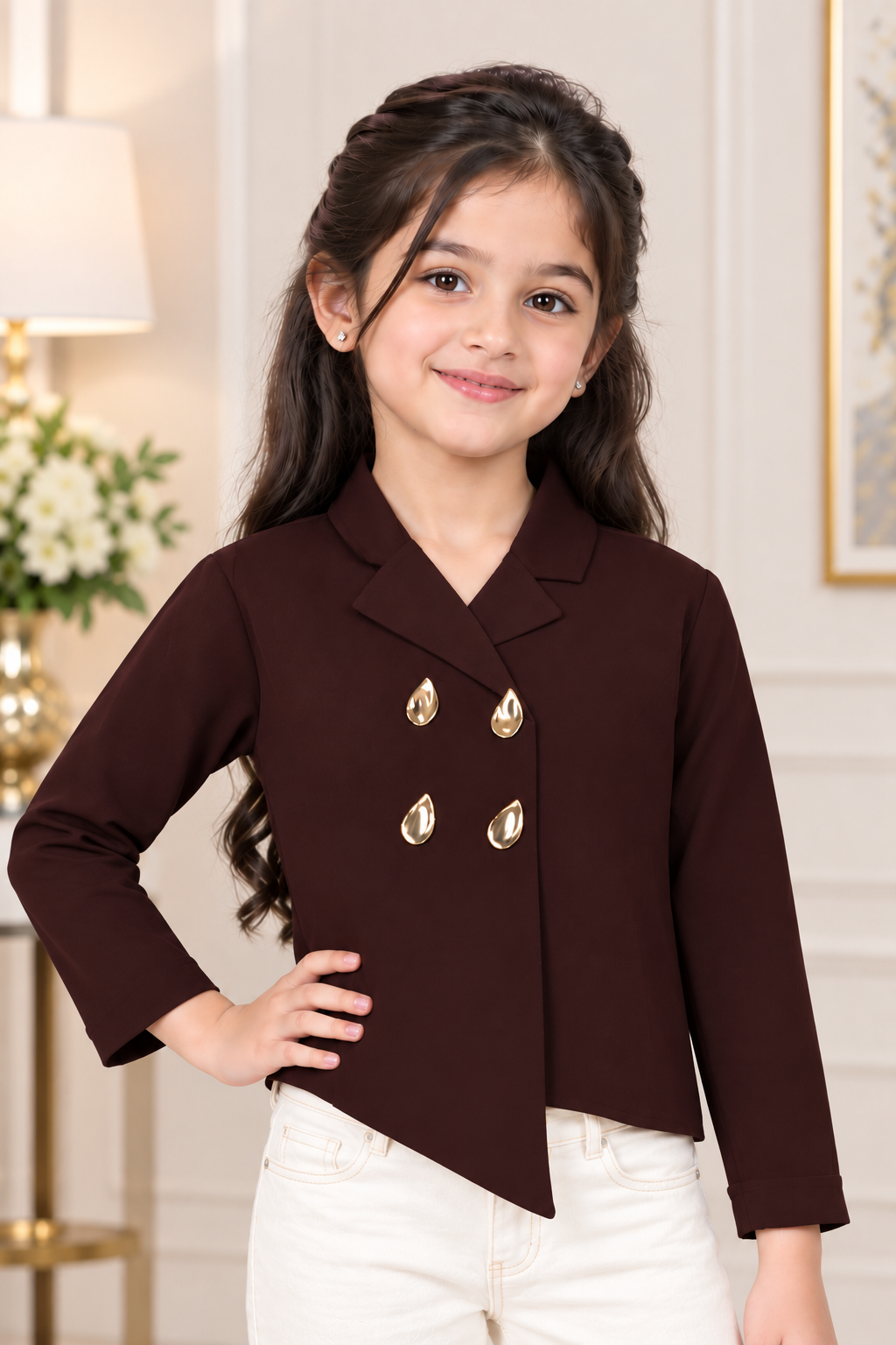 T1000PL Girls’ Stylish Imported Fabric Double-Breasted Formal Jacket Top T1000PL-218-CFE