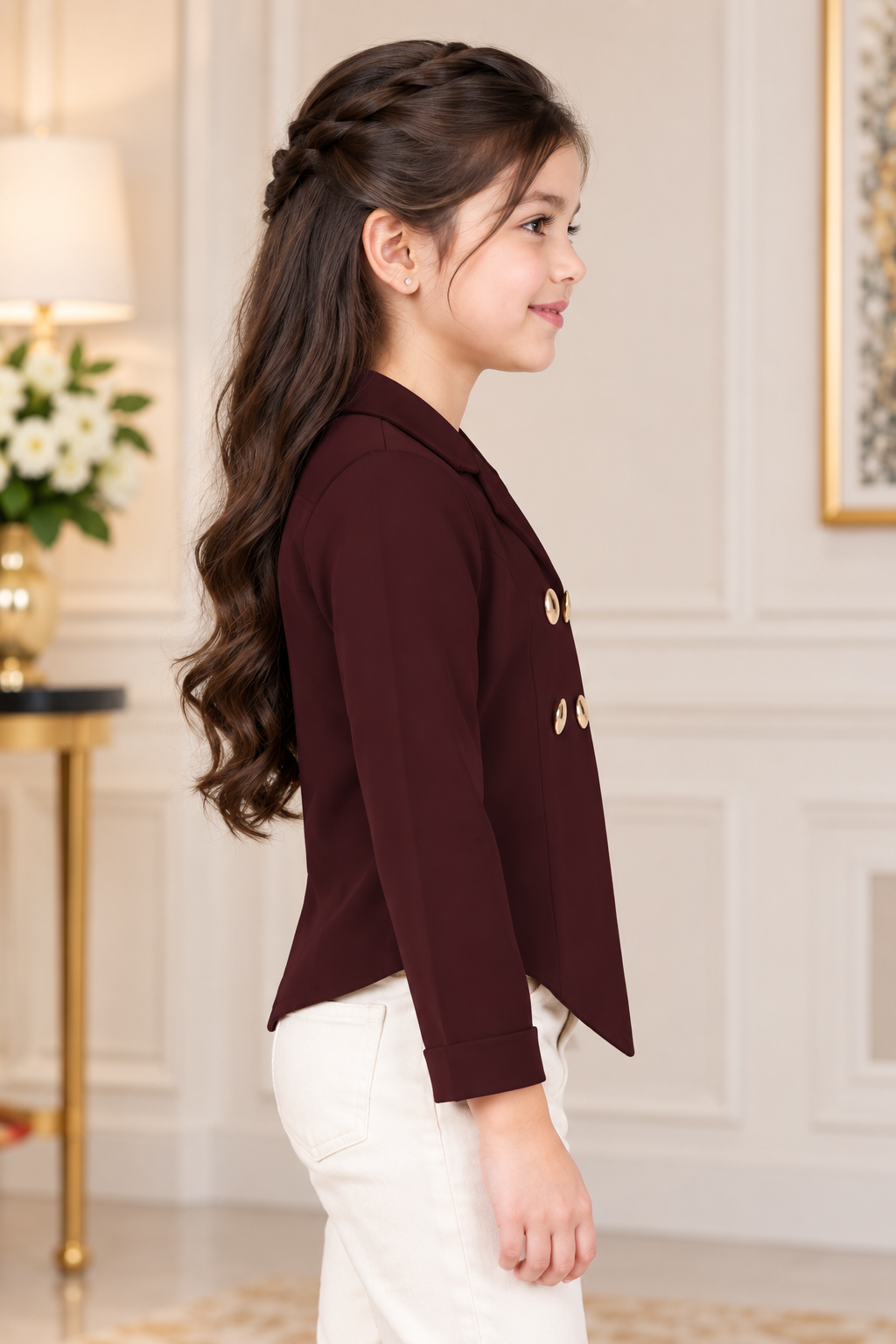 T1000PL Girls’ Stylish Imported Fabric Double-Breasted Formal Jacket Top T1000PL-218-CFE - Image 2