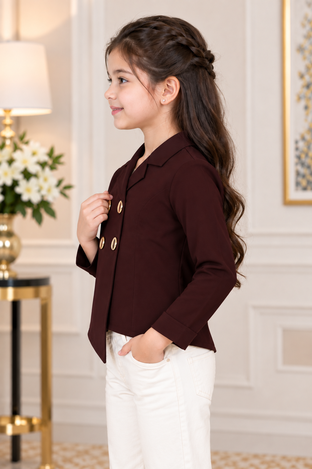 T1000PL Girls’ Stylish Imported Fabric Double-Breasted Formal Jacket Top T1000PL-218-CFE - Image 3