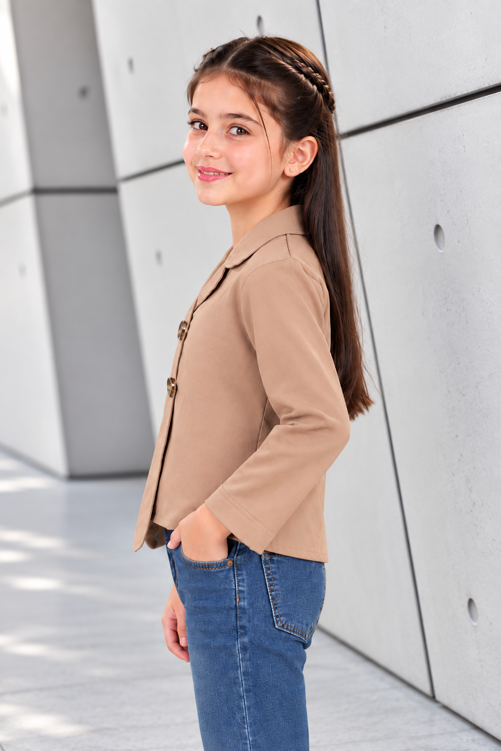 T1000PL GIRLS’ STYLISH DOUBLE-BREASTED BLAZER JACKET T1000PL-218-FWN - Image 2