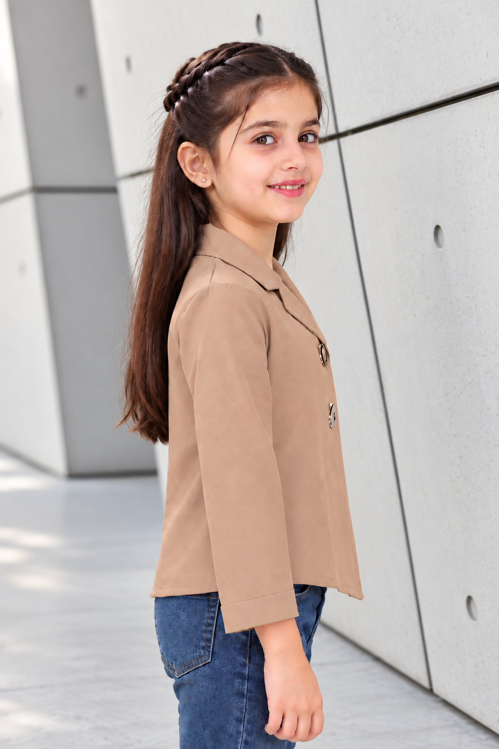T1000PL GIRLS’ STYLISH DOUBLE-BREASTED BLAZER JACKET T1000PL-218-FWN - Image 3