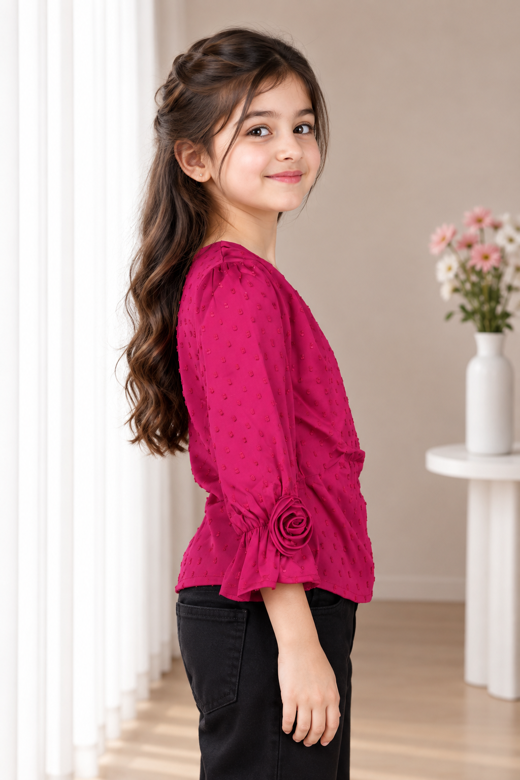 T1001FL GIRLS’ STYLISH ROSE DETAIL WRAP-STYLE TOP T1001FL-218-RNI - Image 4