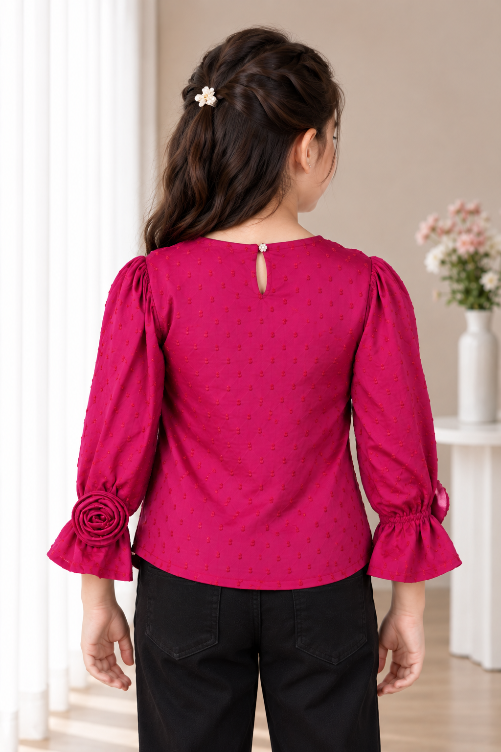 T1001FL GIRLS’ STYLISH ROSE DETAIL WRAP-STYLE TOP T1001FL-218-RNI - Image 3