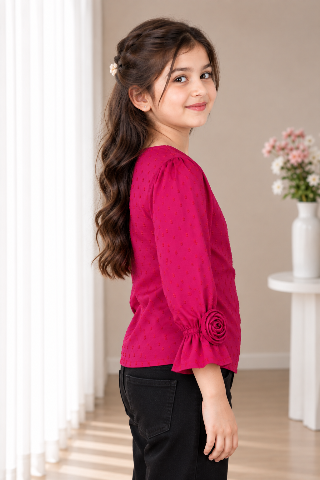 T1001FL GIRLS’ STYLISH ROSE DETAIL WRAP-STYLE TOP T1001FL-218-RNI - Image 2