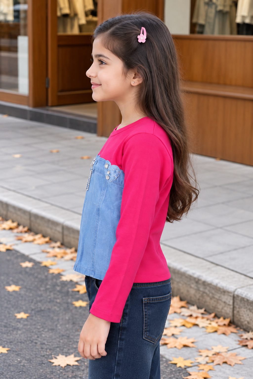 4554EM GIRLS’ STYLISH DENIM-LOOK FULL-SLEEVE TOP 4554EM-414-RNI - Image 2