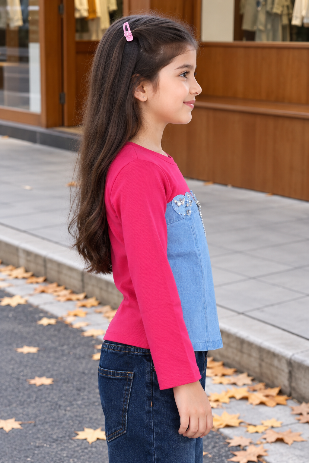 4554EM GIRLS’ STYLISH DENIM-LOOK FULL-SLEEVE TOP 4554EM-414-RNI - Image 3