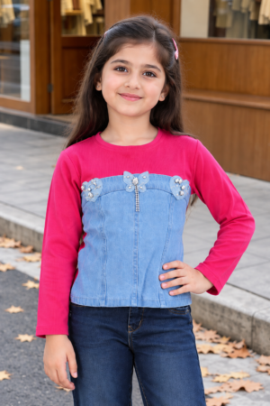 4554EM GIRLS’ STYLISH DENIM-LOOK FULL-SLEEVE TOP 4554EM-414-RNI