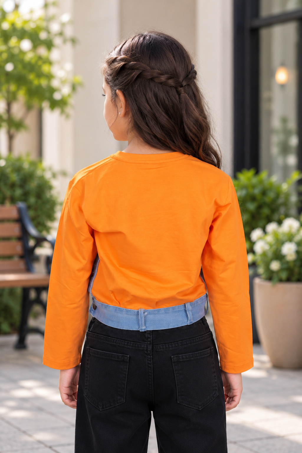 4561EM GIRLS’ STYLISH DENIM-BELT DETAIL FULL-SLEEVE TOP 4561EM-414-ORG - Image 2