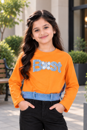 4561EM GIRLS’ STYLISH DENIM-BELT DETAIL FULL-SLEEVE TOP 4561EM-414-ORG
