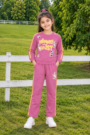 4311LT Girls’ Hosiery Cotton Graphic Co-ord Set – Stylish & Comfortable Casual Wear 4311LT-268-PNK