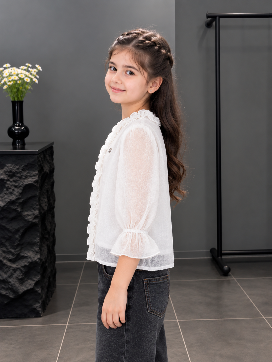05/577PL GIRLS’ ELEGANT RUFFLE LACE FULL-SLEEVE TOP 05/577PL-29-WHT - Image 3