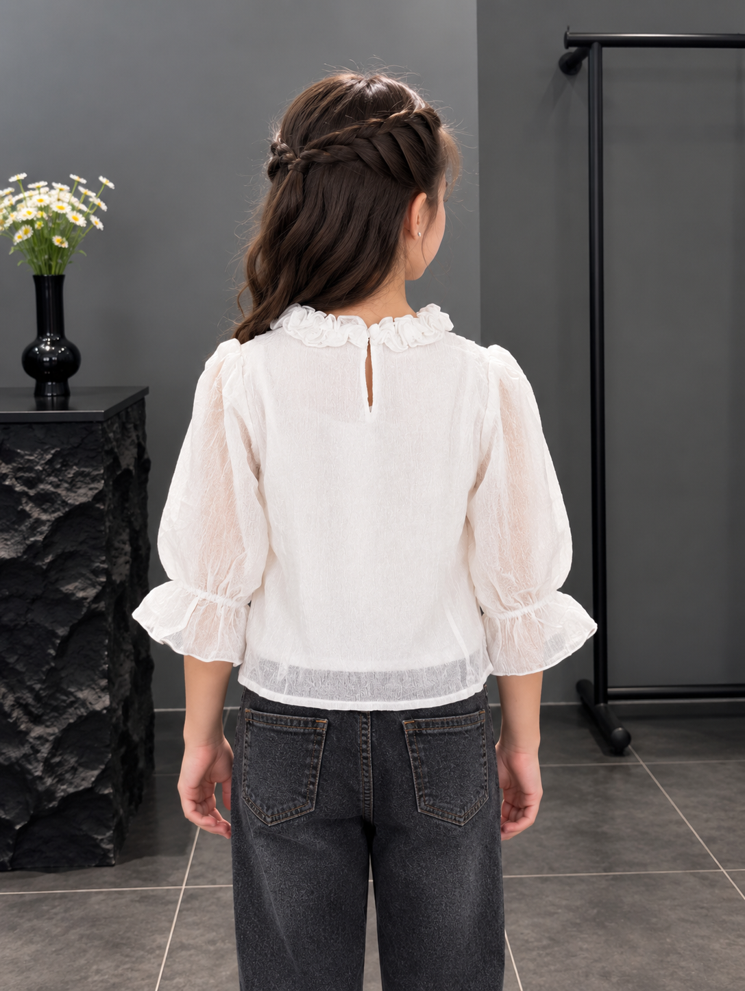 05/577PL GIRLS’ ELEGANT RUFFLE LACE FULL-SLEEVE TOP 05/577PL-29-WHT - Image 2