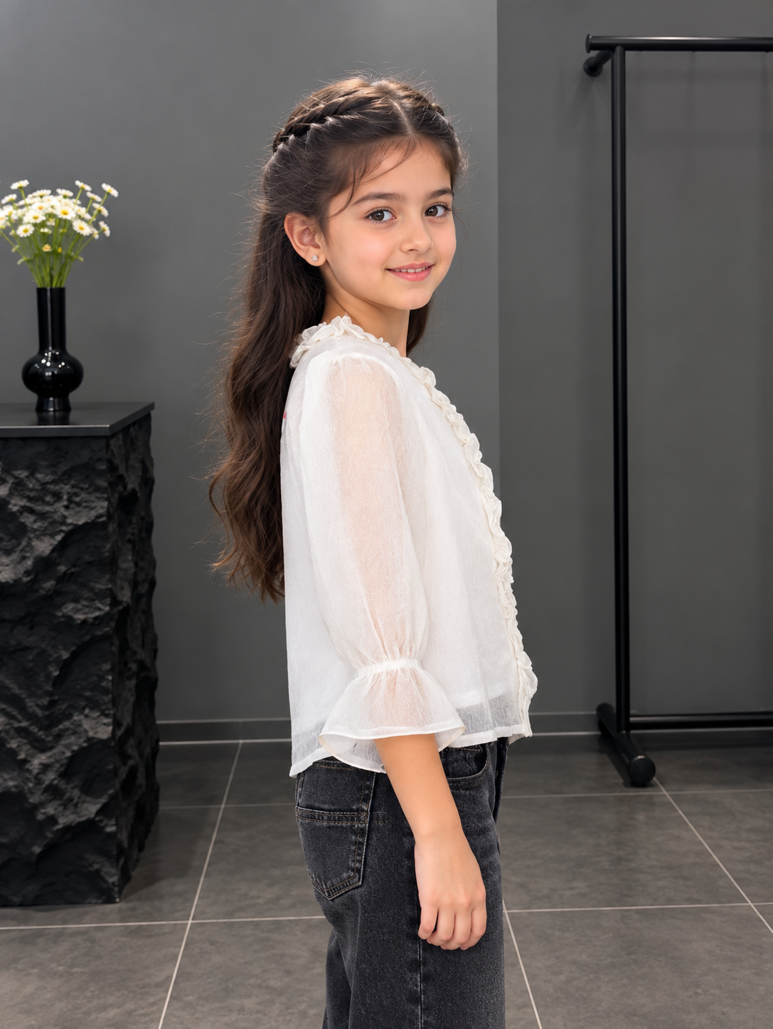 05/577PL GIRLS’ ELEGANT RUFFLE LACE FULL-SLEEVE TOP 05/577PL-29-WHT - Image 4