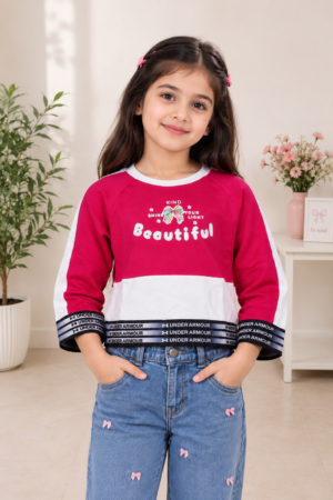 T1095LT GIRLS’ BEAUTIFUL PRINTED FULL-SLEEVE TOP WITH CONTRAST DETAIL T1095LT-218-RNI