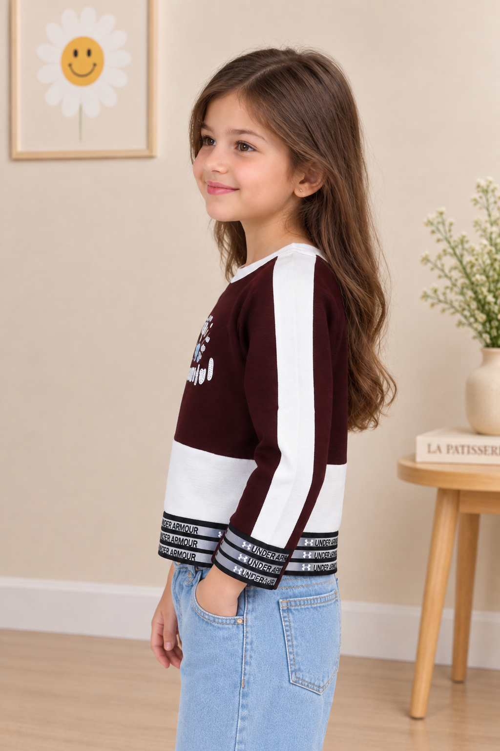 T1095LT GIRLS’ STYLISH “BEAUTIFUL” PRINTED FULL-SLEEVE TOP T1095LT-218-BWN - Image 3
