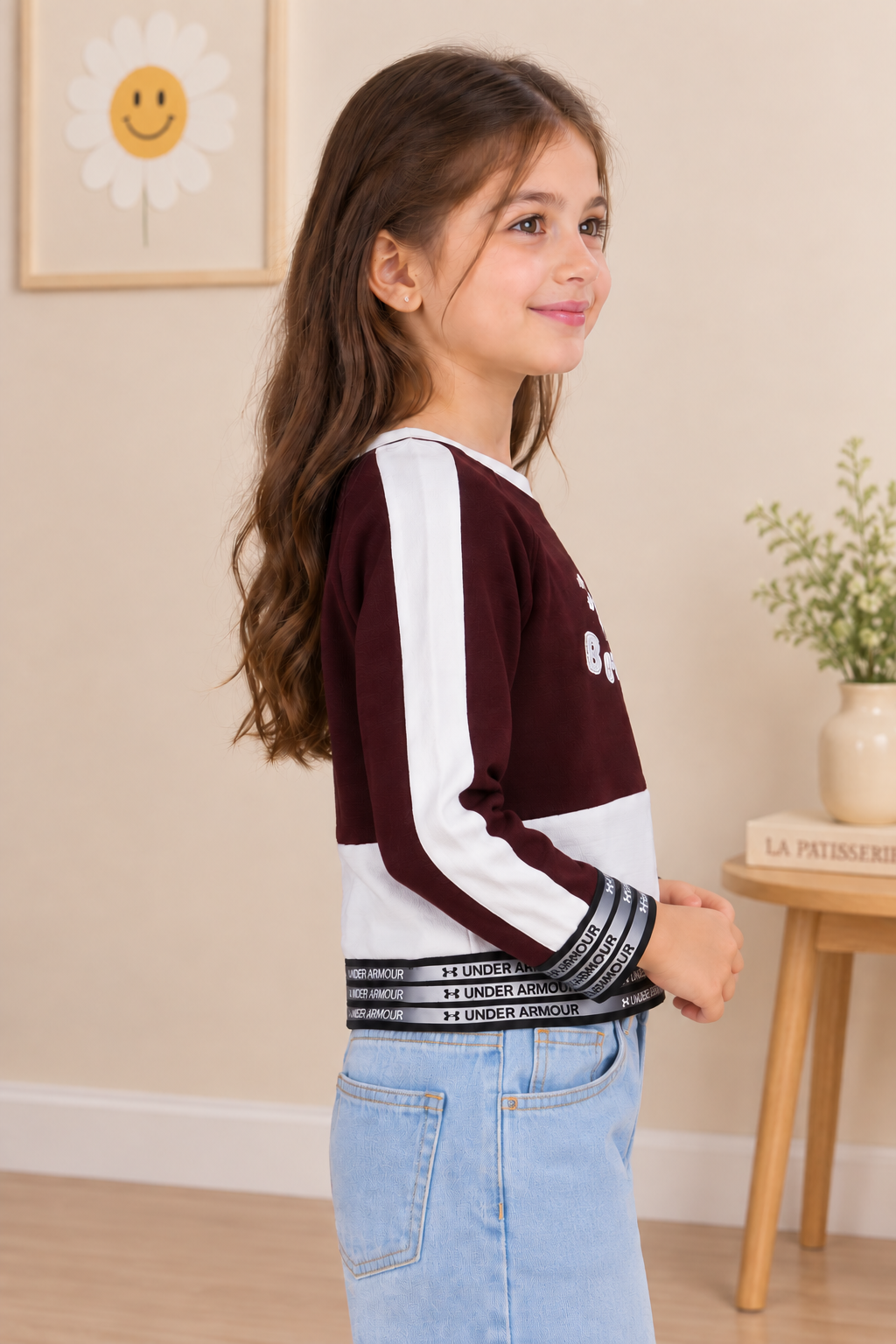 T1095LT GIRLS’ STYLISH “BEAUTIFUL” PRINTED FULL-SLEEVE TOP T1095LT-218-BWN - Image 4