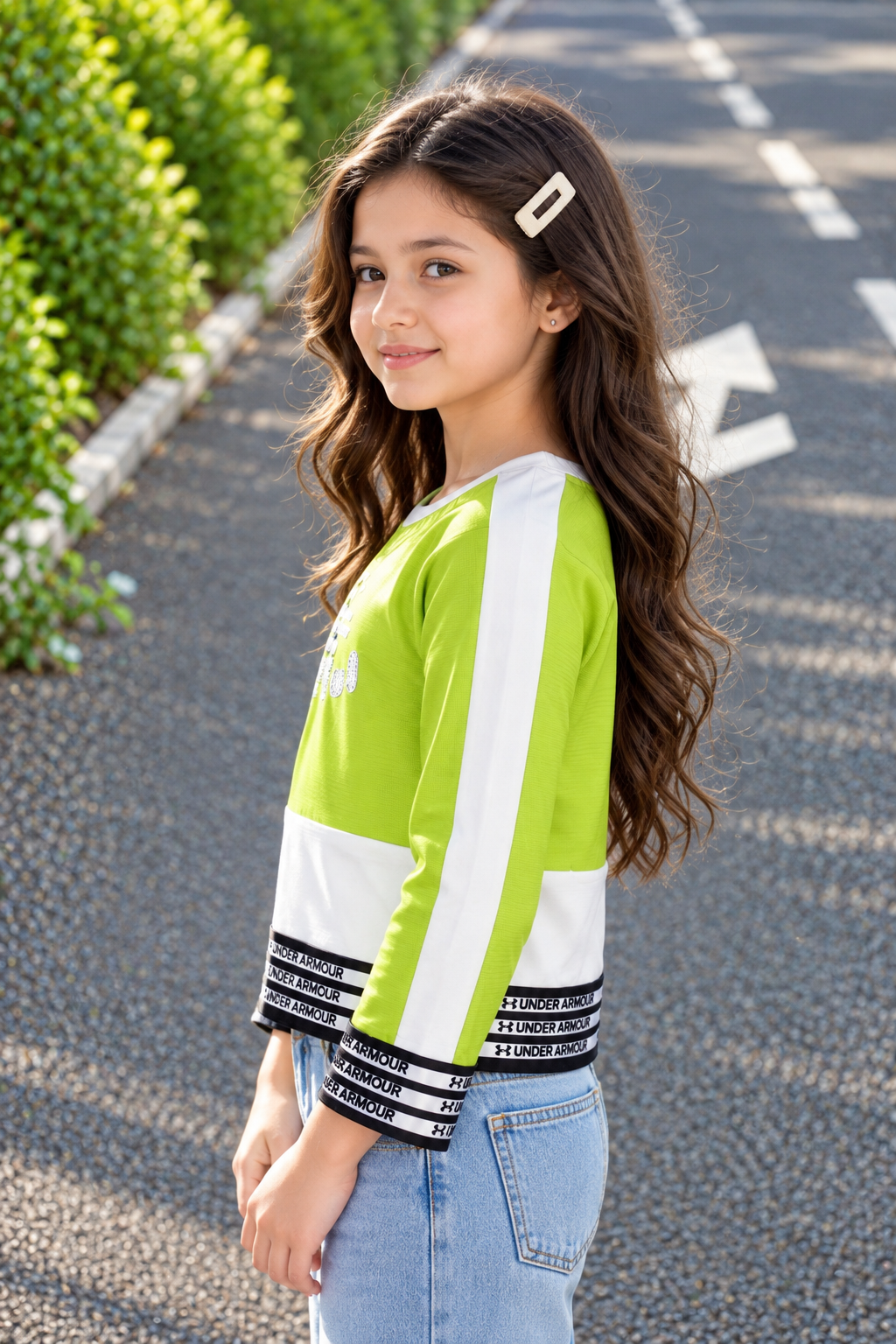 T1095LT GIRLS’ STYLISH “BEAUTIFUL” PRINTED FULL-SLEEVE TOP T1095LT-218-L GRN - Image 2