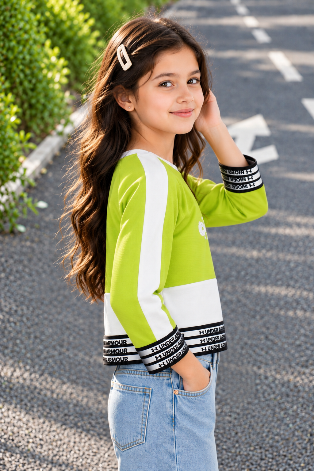 T1095LT GIRLS’ STYLISH “BEAUTIFUL” PRINTED FULL-SLEEVE TOP T1095LT-218-L GRN - Image 3