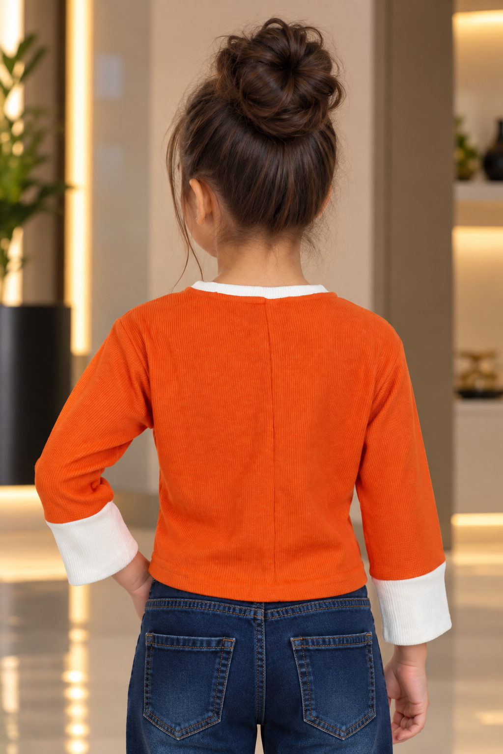 4624EM Girls Orange Imported Fabric Heart Embellished Full Sleeve Top 4624EM-414-ORG - Image 4