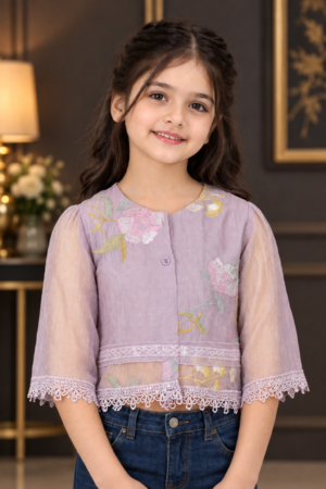 93594FL Girls Lavender Floral Embroidered Imported Fabric Lace Trim Top 93594FL-462-MVE