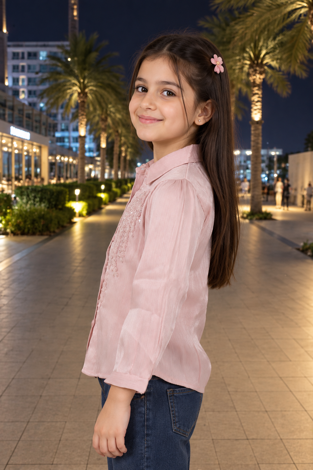 SG72EM Girls Blush Pink Imported Fabric Pearl Embellished Collared Shirt Top SG72EM-447-PCH - Image 4
