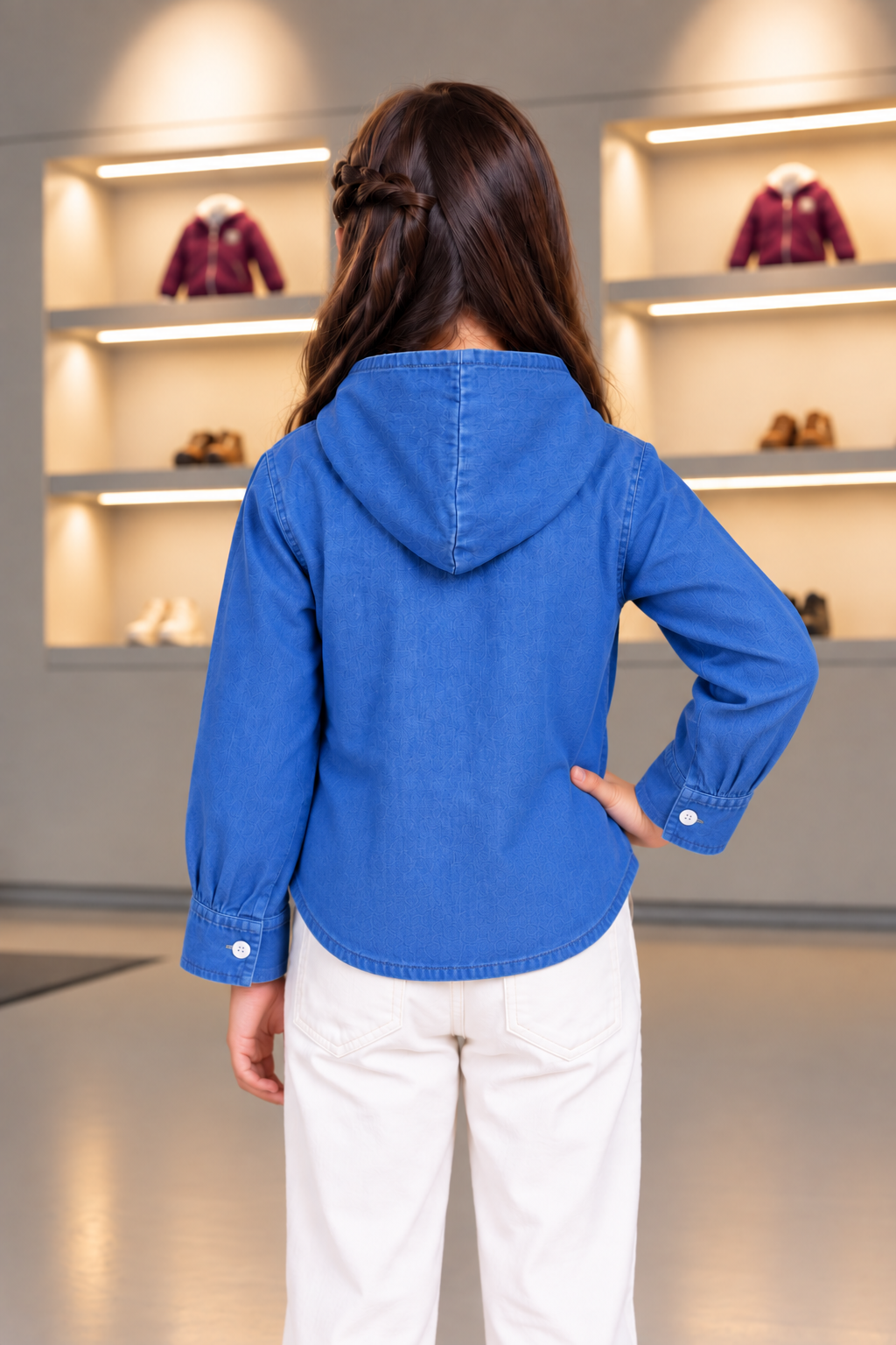 T1114DNM Girls’ Stylish Denim Butterfly Bow Hooded Jacket T1114DNM-218-LBLU - Image 2