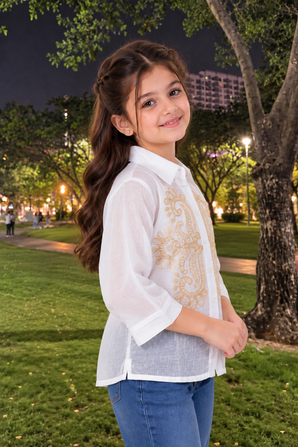 SG75PL Girls White & Golden Embroidered Sheer Shirt Top – Premium Imported Fabric SG75PL-447-WHT - Image 2