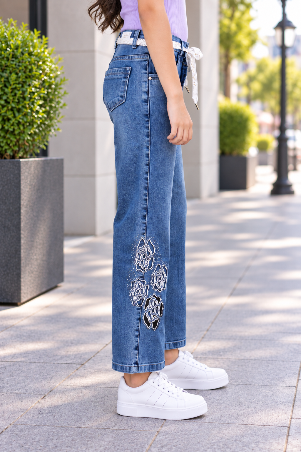 563PL Girls’ Blue Straight Fit Denim Pant with Floral Print 563PL-29-L BLU - Image 2