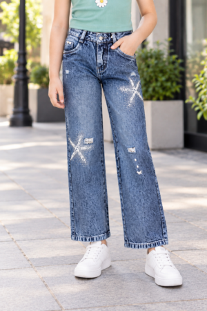 723PL Girls’ Light Blue Straight Fit Denim Pant with Star Embellishment 723PL-29-L BLU