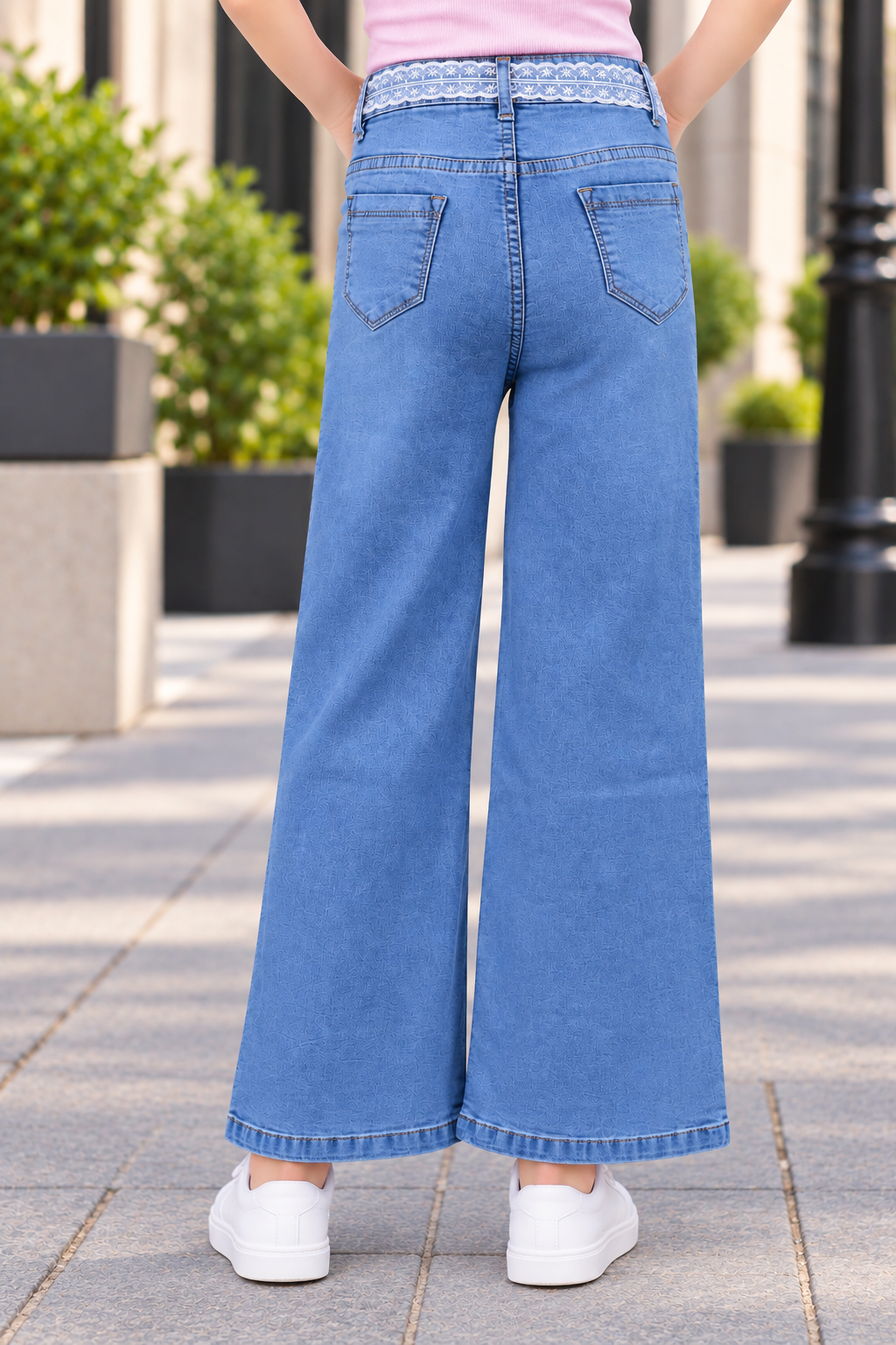 838PL Girls’ Light Blue Straight Fit Denim Pant with Floral Detail 838PL-29-L BLU - Image 2