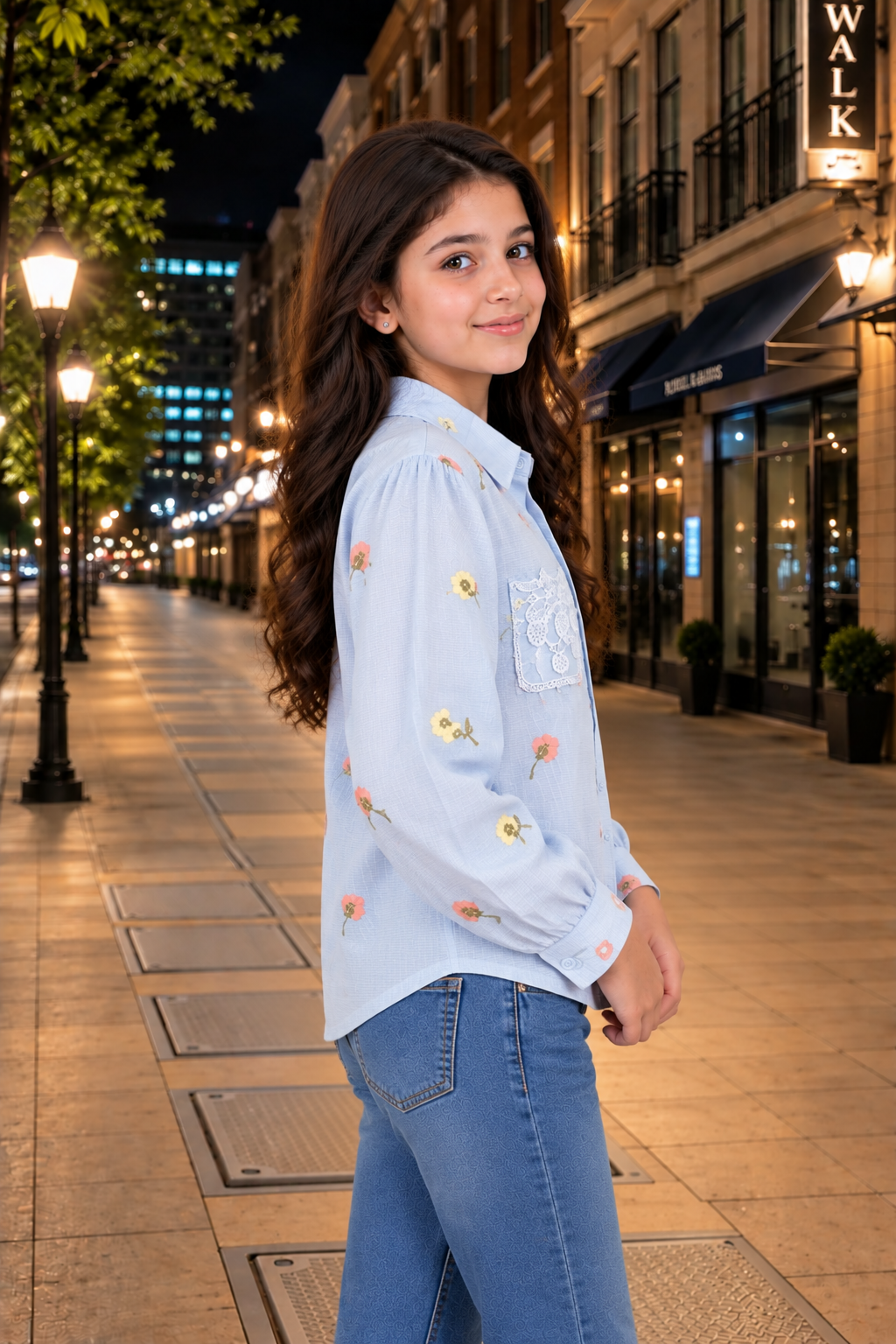 SG85EM Girls Sky Blue Floral Embroidered Button-Down Shirt – Premium Imported Fabric SG85EM-447-SKY - Image 4