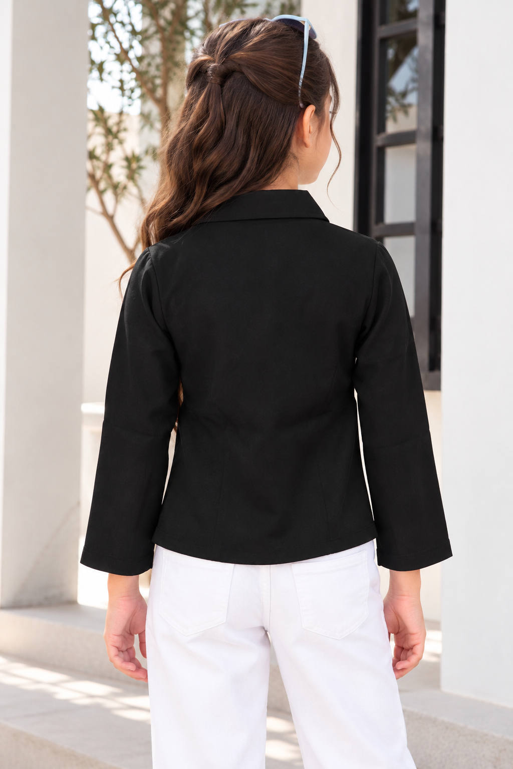 T1000PL Girls’ Stylish Black Double-Breasted Blazer Top – Imported Fabric T1000PL-218-BLK - Image 2