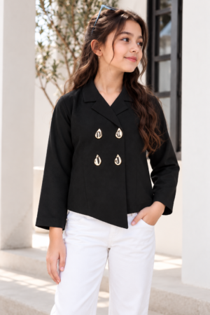 T1000PL Girls’ Stylish Black Double-Breasted Blazer Top – Imported Fabric T1000PL-218-BLK