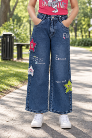 866PL Girls’ Blue Straight Fit Denim Pant with Trendy Patchwork 866PL-29-BLU