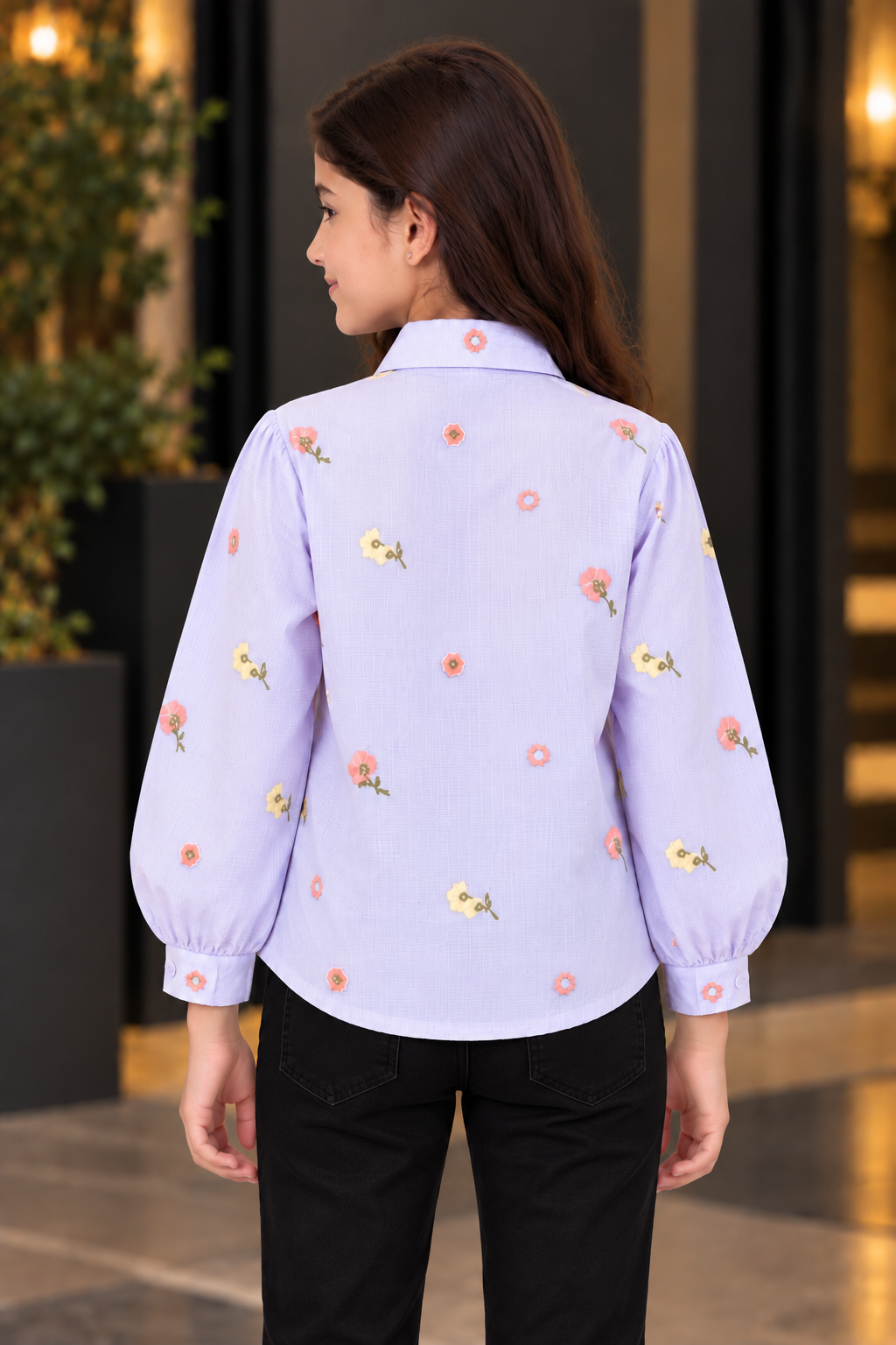 SG85EM Girls Lavender Floral Embroidered Button-Down Shirt – Premium Imported Fabric SG85EM-447-LAV - Image 4
