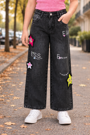 866PL Girls’ Grey Straight Fit Denim Pant with Graphic Patchwork 866PL-29-GRY