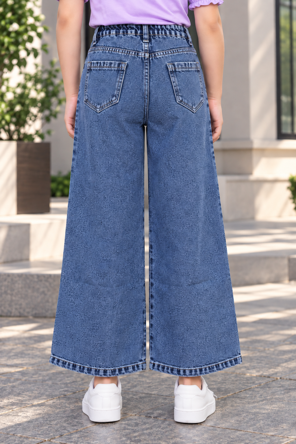 869PL Girls’ Wide Leg Denim Pant – Trendy Casual Fit 869PL-29-L BLU - Image 3