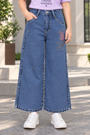 869PL Girls’ Wide Leg Denim Pant – Trendy Casual Fit 869PL-29-L BLU