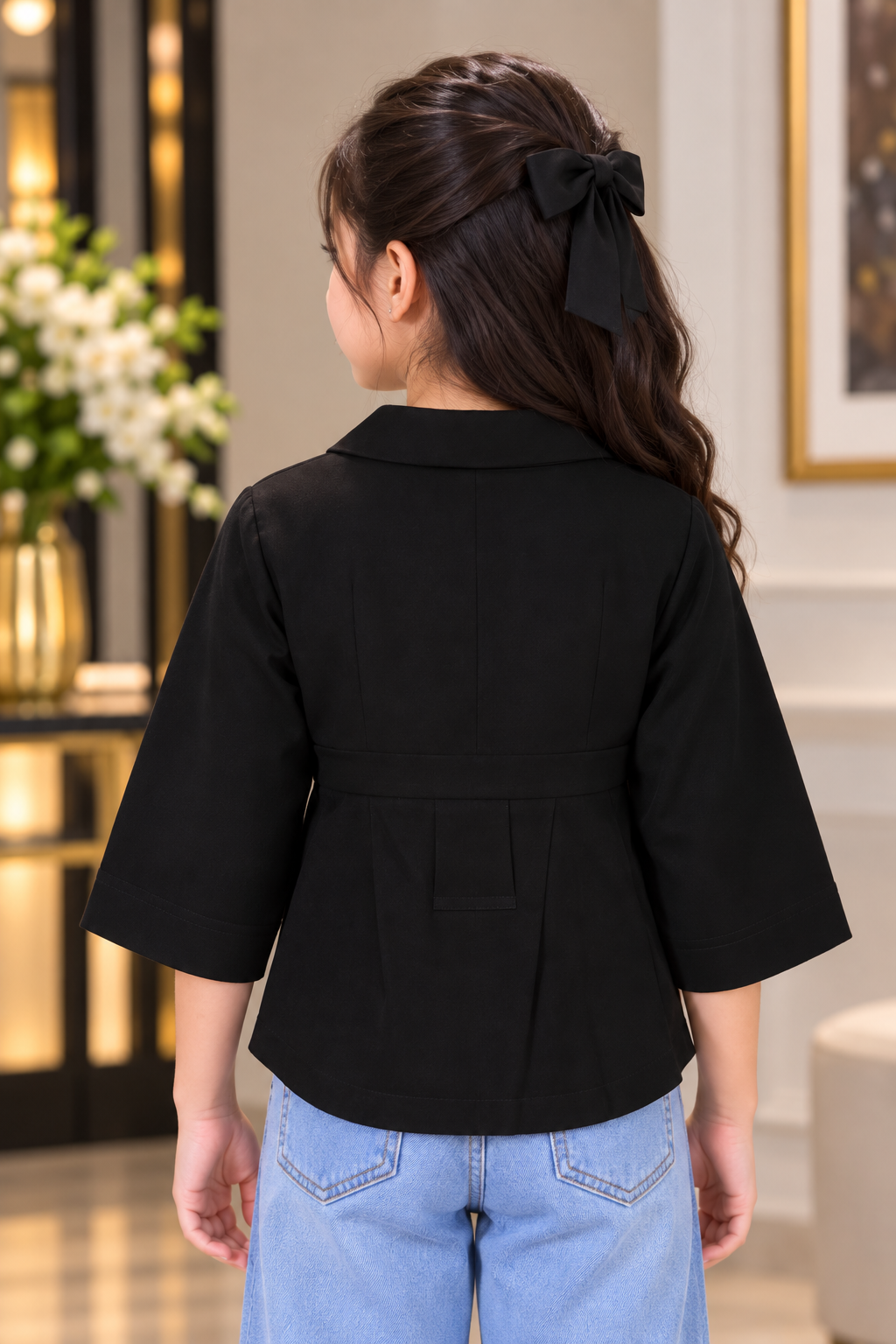 7993PL Girls Elegant Black Pleated Jacket-Style Top with Brooch – Premium Imported Fabric 7993PL-394-BLK - Image 3