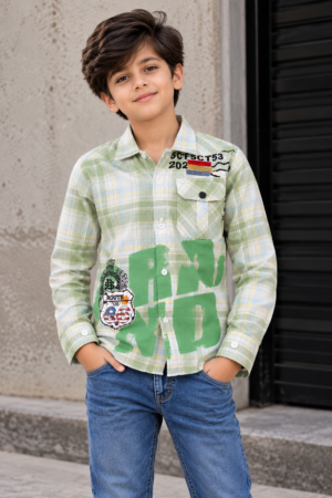 2237CHK Boys’ Checked Printed Full-Sleeve Shirt – Imported Fabric 2237CHK-193-GRN