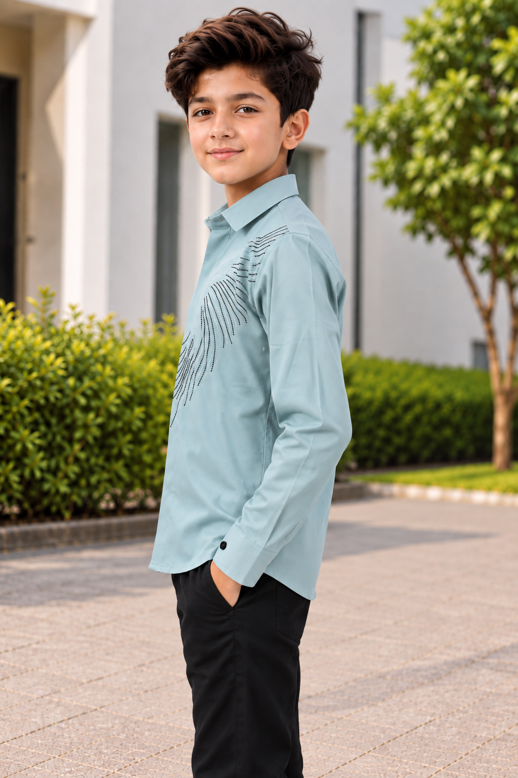 2242EM Boys’ Light Blue Printed Full-Sleeve Shirt – Imported Fabric 2242EM-193-PST - Image 2