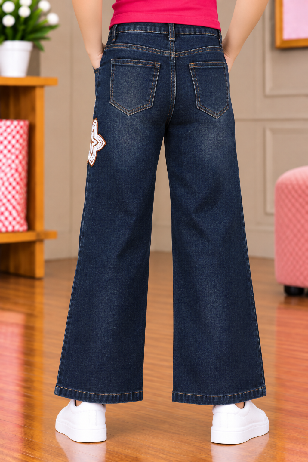 25200 Girls’ Trendy Dark Tint Straight-Fit Denim Pants – Imported Fabric | Graphic Print & Distressed Detail 25200-30-TINT - Image 2