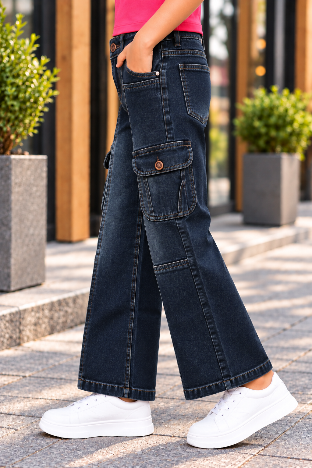 24735 Girls’ Tint Straight-Fit Denim Pants – Imported Fabric with Rope Belt & Butterfly Patch Detail 24735-30-TINT - Image 2