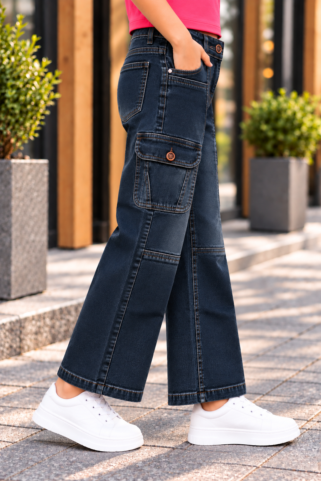 24735 Girls’ Tint Straight-Fit Denim Pants – Imported Fabric with Rope Belt & Butterfly Patch Detail 24735-30-TINT - Image 4