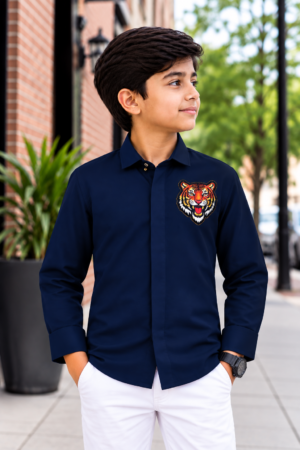 7274EM Boys’ Navy Blue Tiger Graphic Full-Sleeve Shirt – Japanese Fabric 7274EM-467-NVY