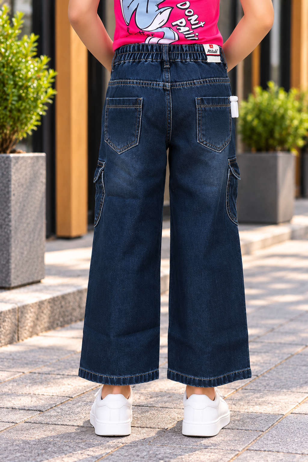 24735 Girls’ Tint Straight-Fit Denim Pants – Imported Fabric with Rope Belt & Butterfly Patch Detail 24735-30-TINT - Image 3