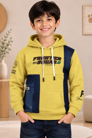 9251LT Boys Premium Hosiery Cotton Yellow & Navy Color-Block Hooded T-Shirt 9251LT-62-MST